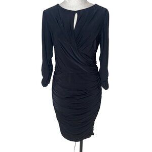 Tadashi Shoji Vintage Womens Dress Size Large Black Bodycon Fit Ruched Midi